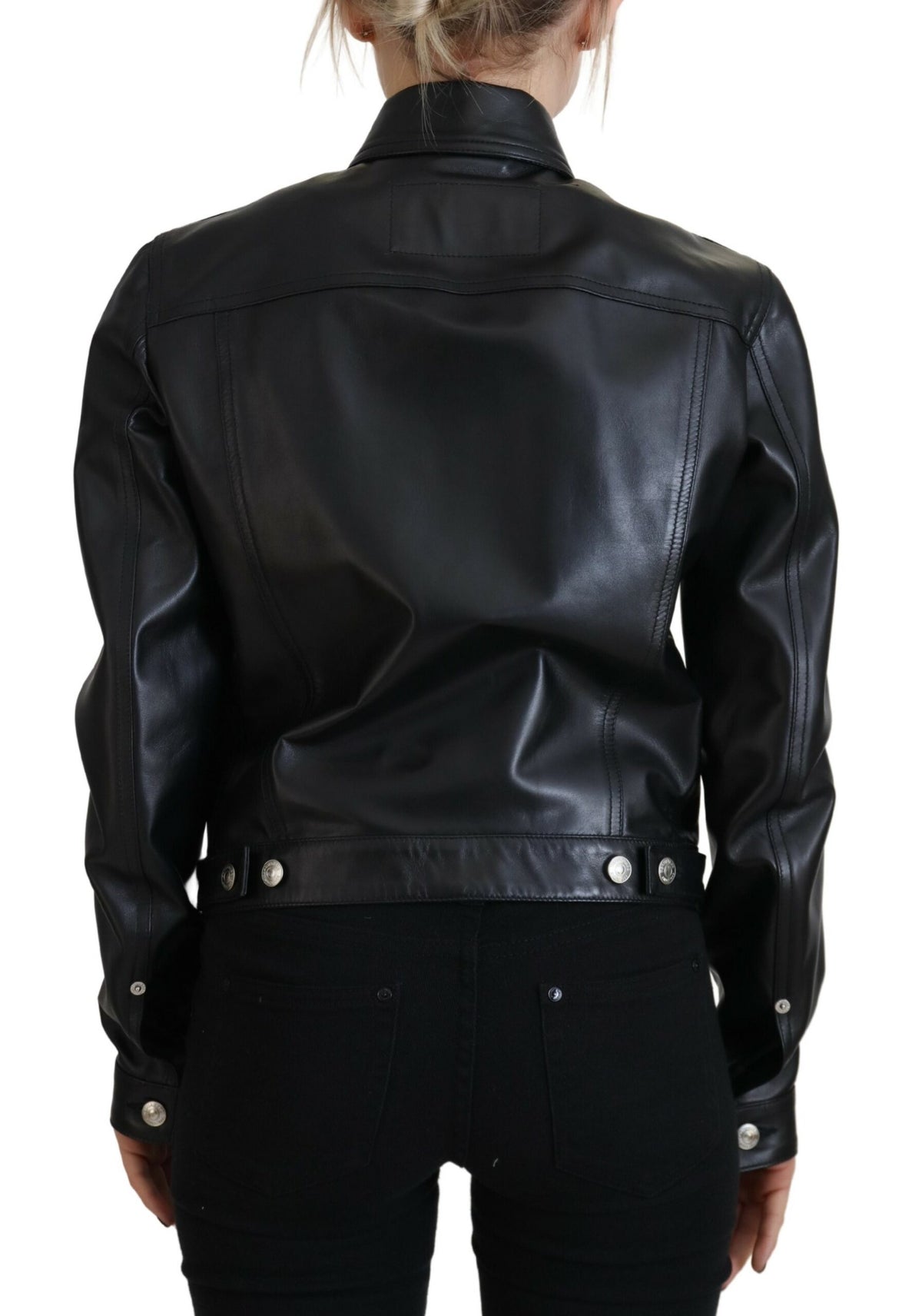 Dsquared² Veste en Cuir Noir à Col et Manches Longues