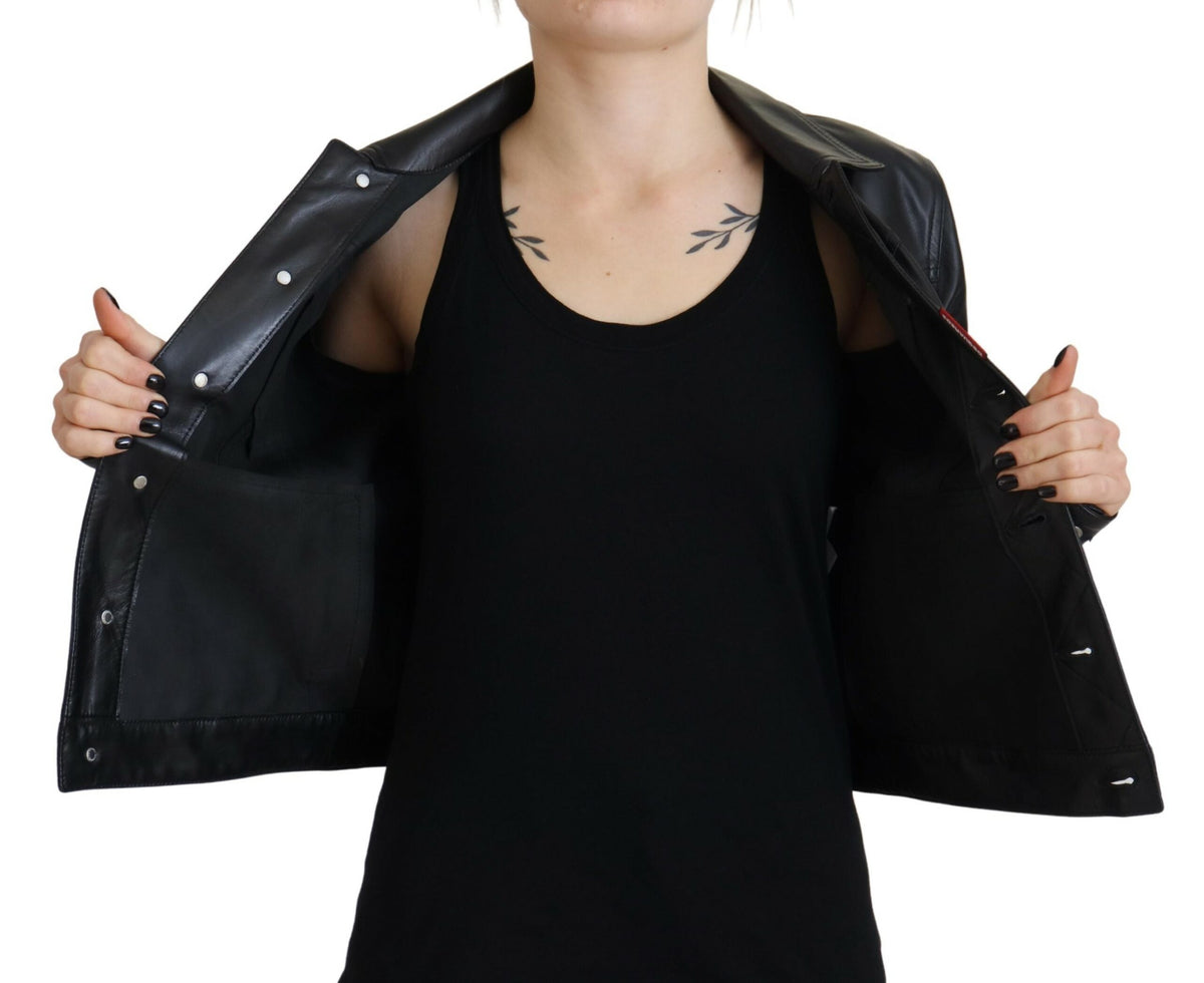 Dsquared² Veste en Cuir Noir à Col et Manches Longues
