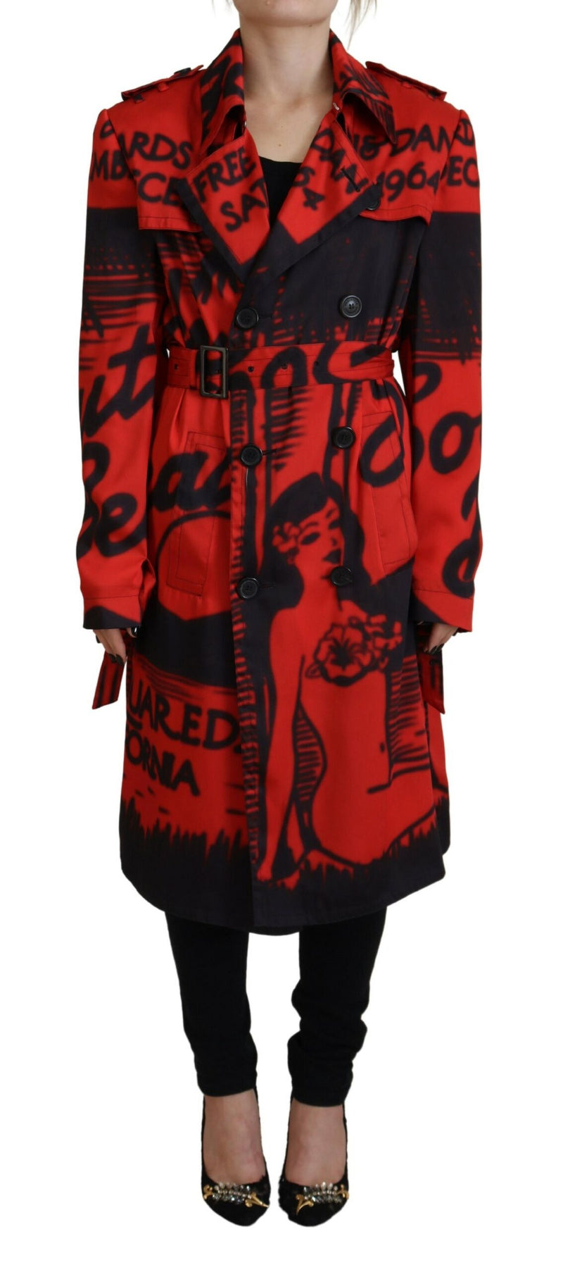 Dsquared² Red Printed Button Collared Coat Jacket