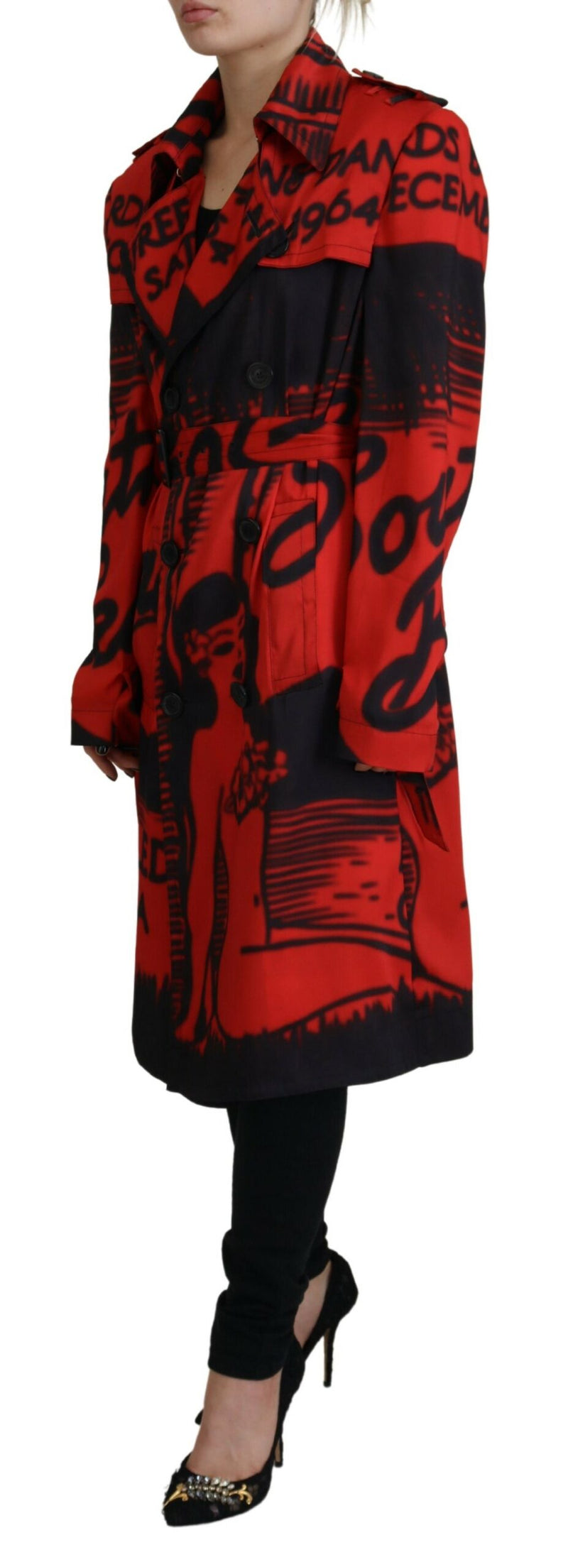 Dsquared² Red Printed Button Collared Coat Jacket