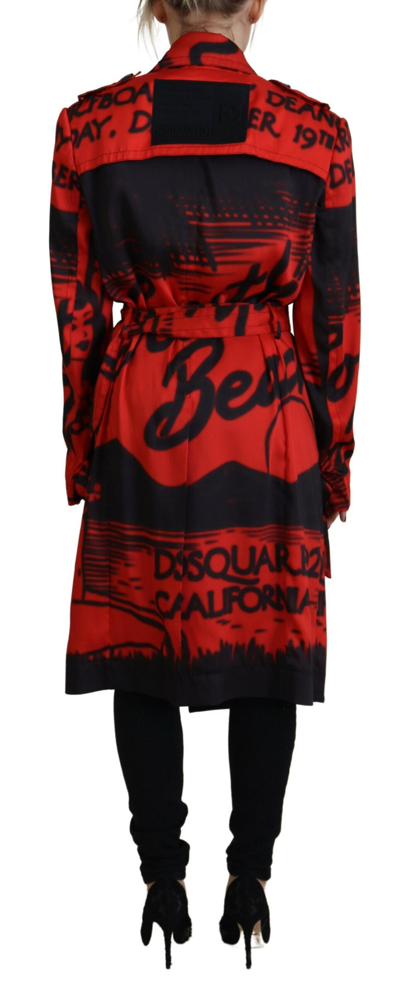 Dsquared² Red Printed Button Collared Coat Jacket