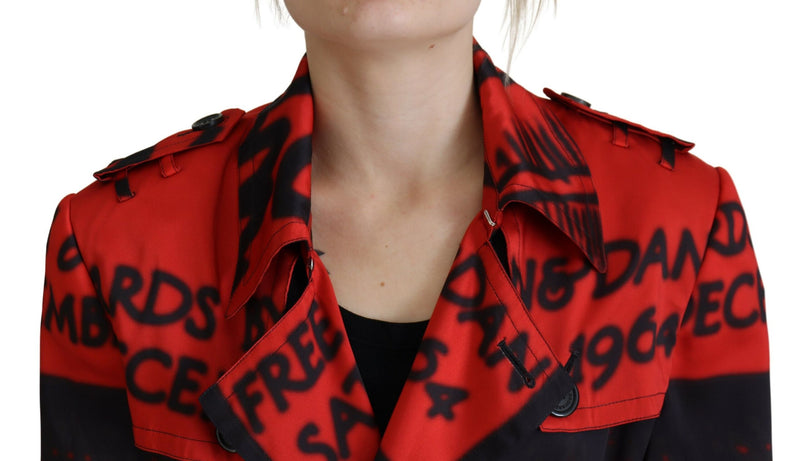 Dsquared² Red Printed Button Collared Coat Jacket