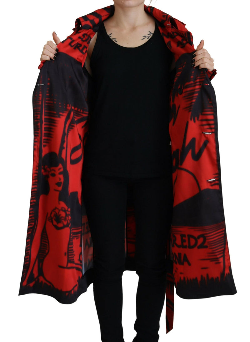 Dsquared² Red Printed Button Collared Coat Jacket