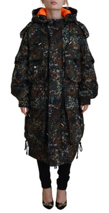 Dsquared² Parka Vert à Capuche avec Imprimé Camouflage Gothique