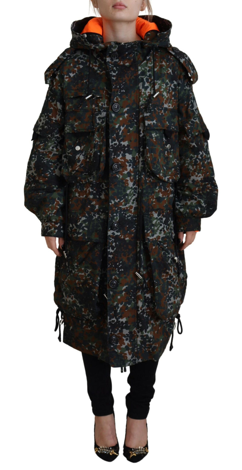 Dsquared² Green Hooded Goth Camouflage Print Parka Coat
