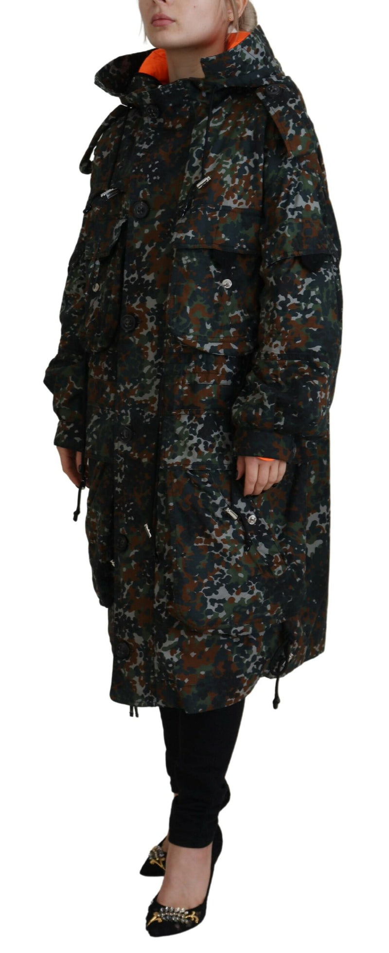 Dsquared² Green Hooded Goth Camouflage Print Parka Coat