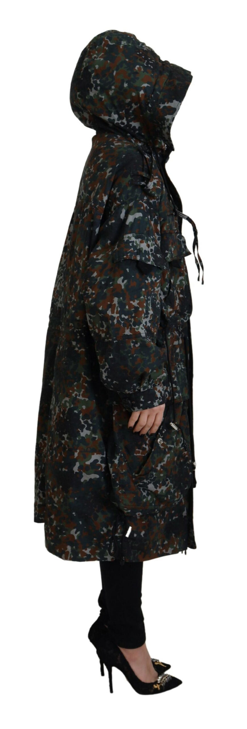 Dsquared² Green Hooded Goth Camouflage Print Parka Coat