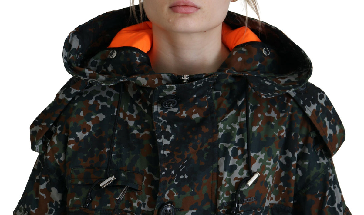 Dsquared² Parka Vert à Capuche avec Imprimé Camouflage Gothique