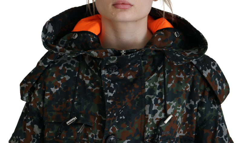 Dsquared² Green Hooded Goth Camouflage Print Parka Coat