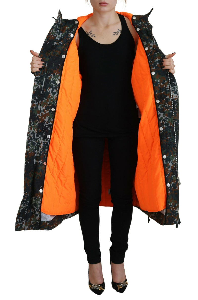 Dsquared² Green Hooded Goth Camouflage Print Parka Coat