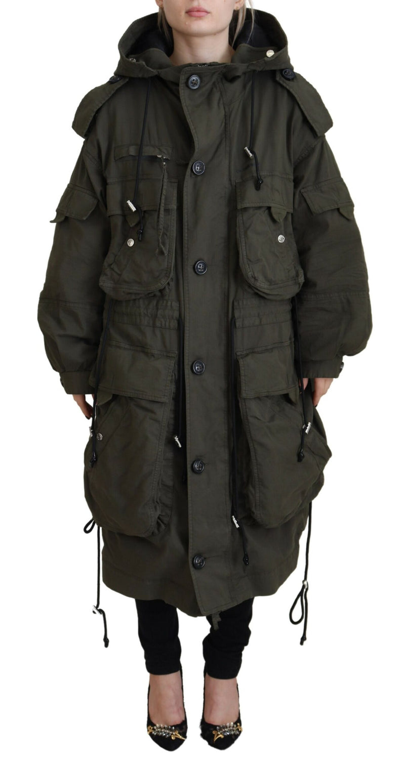 Dsquared² Green Hooded Full Zip Long Parka Coat