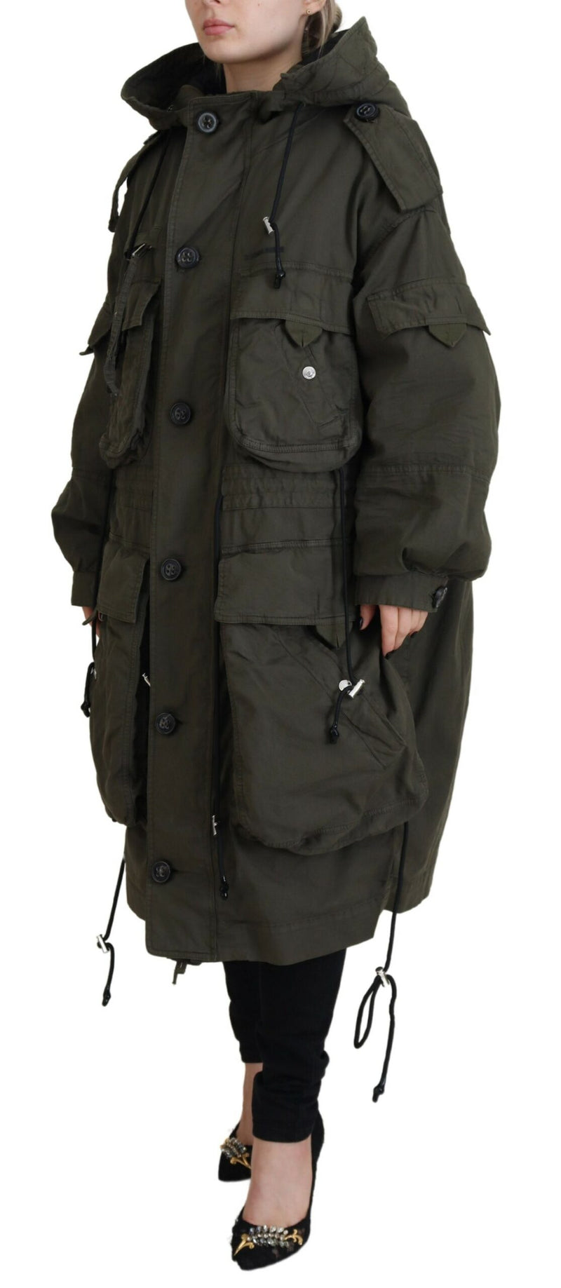 Dsquared² Green Hooded Full Zip Long Parka Coat