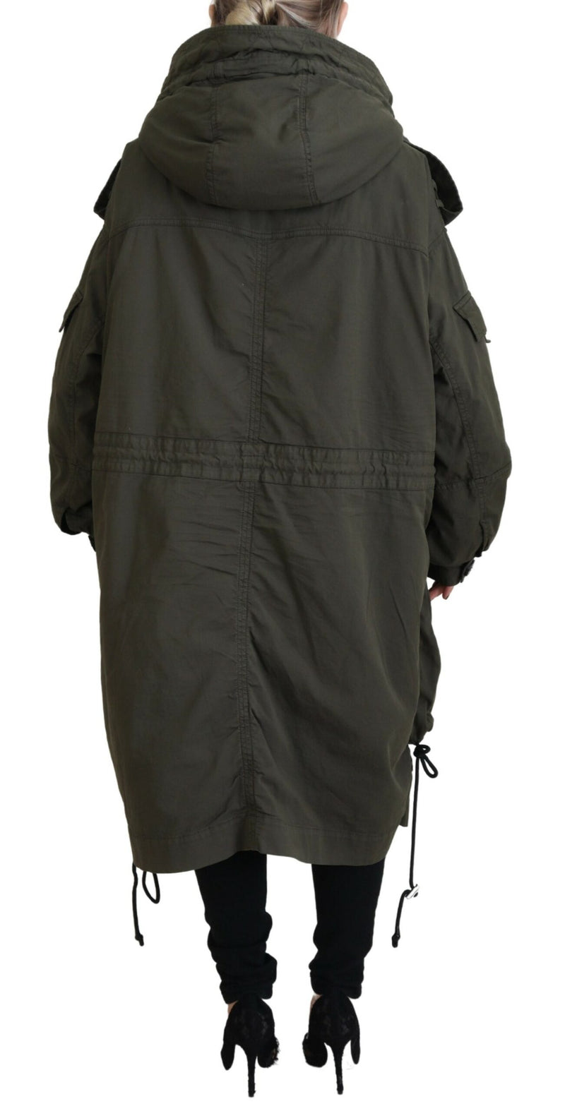 Dsquared² Green Hooded Full Zip Long Parka Coat