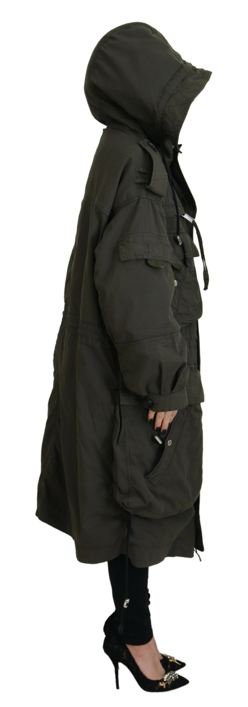 Dsquared² Green Hooded Full Zip Long Parka Coat