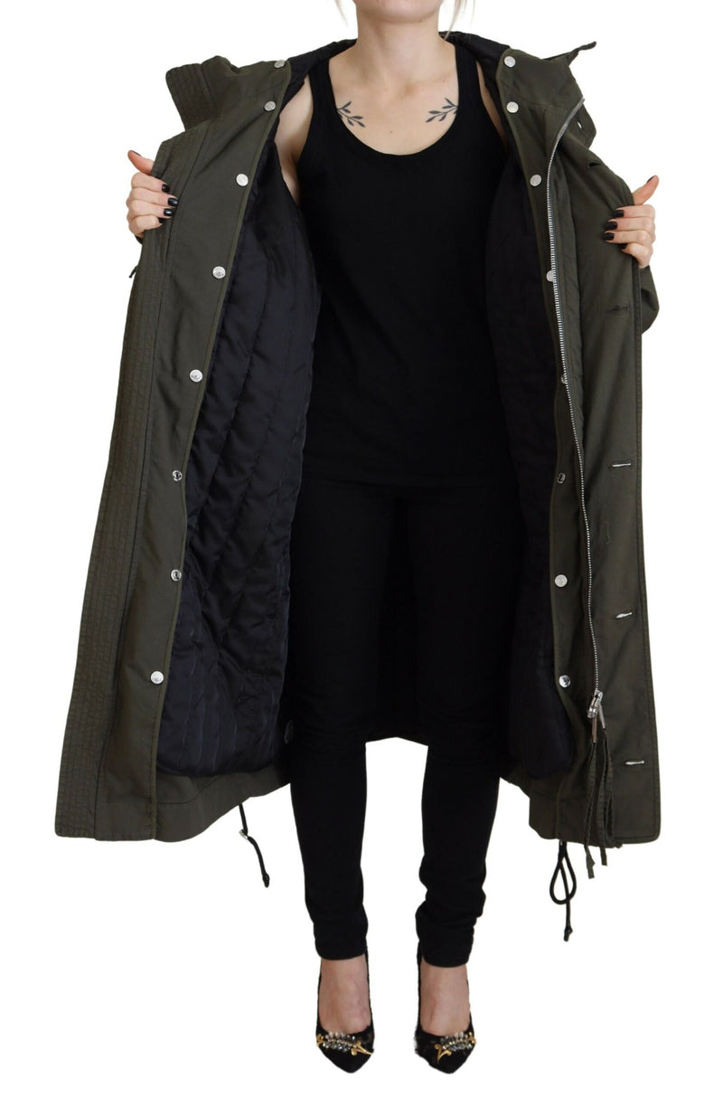 Dsquared² Green Hooded Full Zip Long Parka Coat