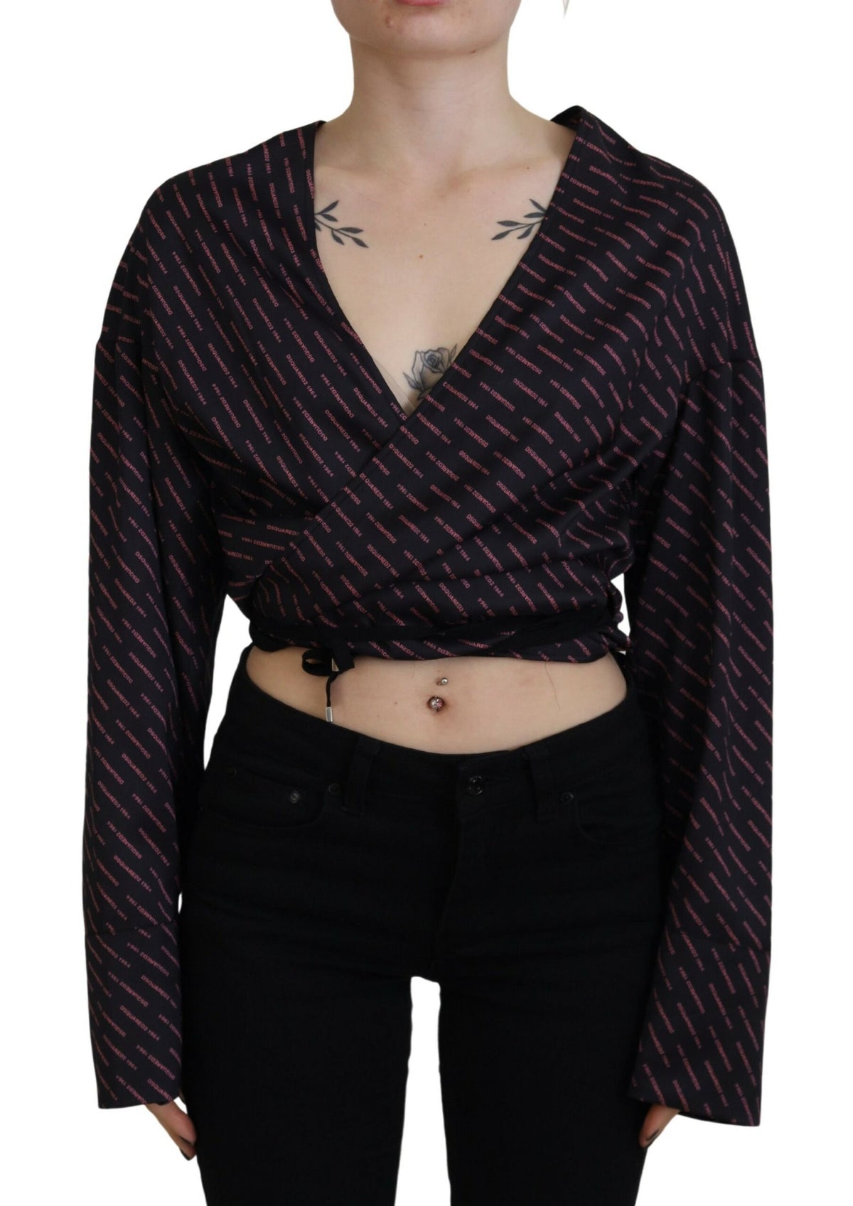 Dsquared² Black Cropped Logo Printed Blouse Top