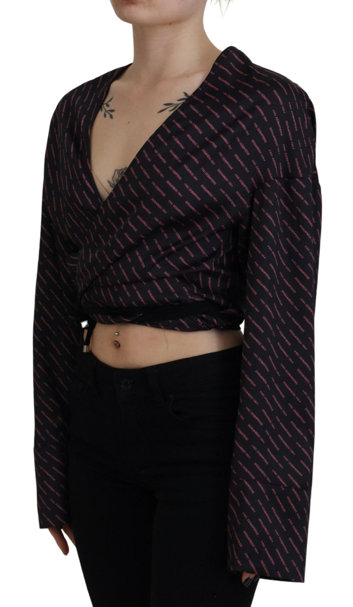 Dsquared² Black Cropped Logo Printed Blouse Top