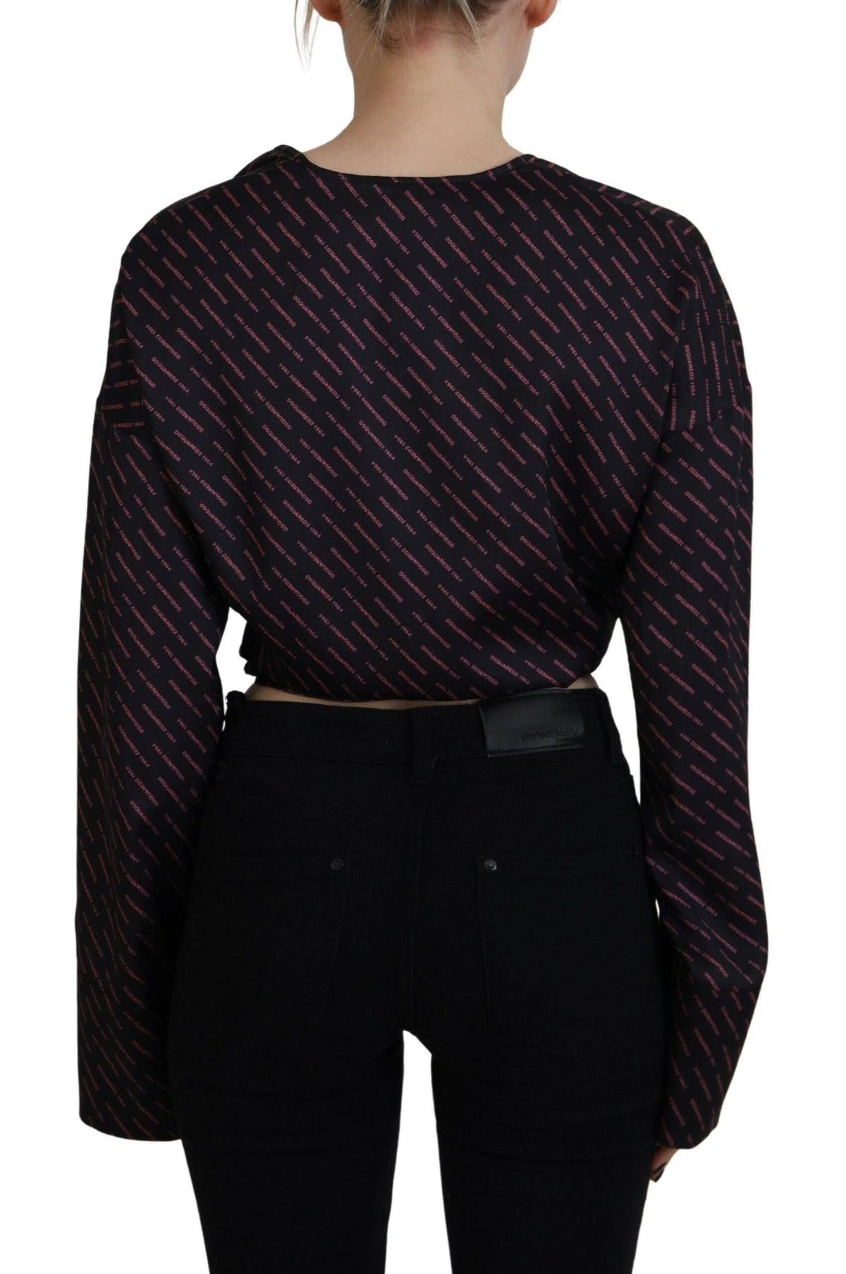 Dsquared² Black Cropped Logo Printed Blouse Top
