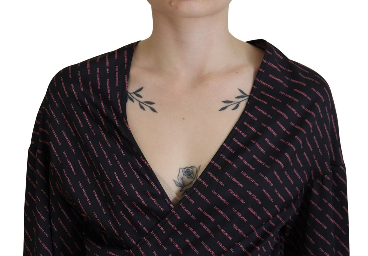 Dsquared² Black Cropped Logo Printed Blouse Top