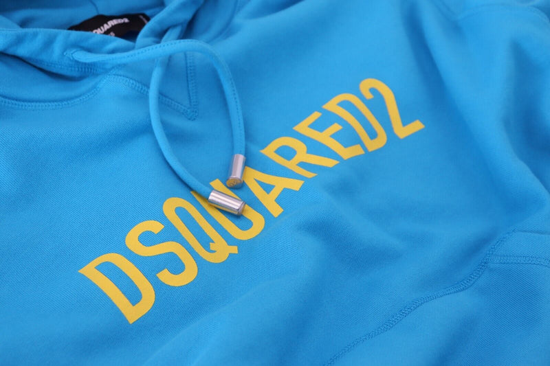 Dsquared² Blue Logo Print Cotton Hoodie Sweatshirt