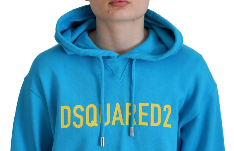 Dsquared² Blue Logo Print Cotton Hoodie Sweatshirt