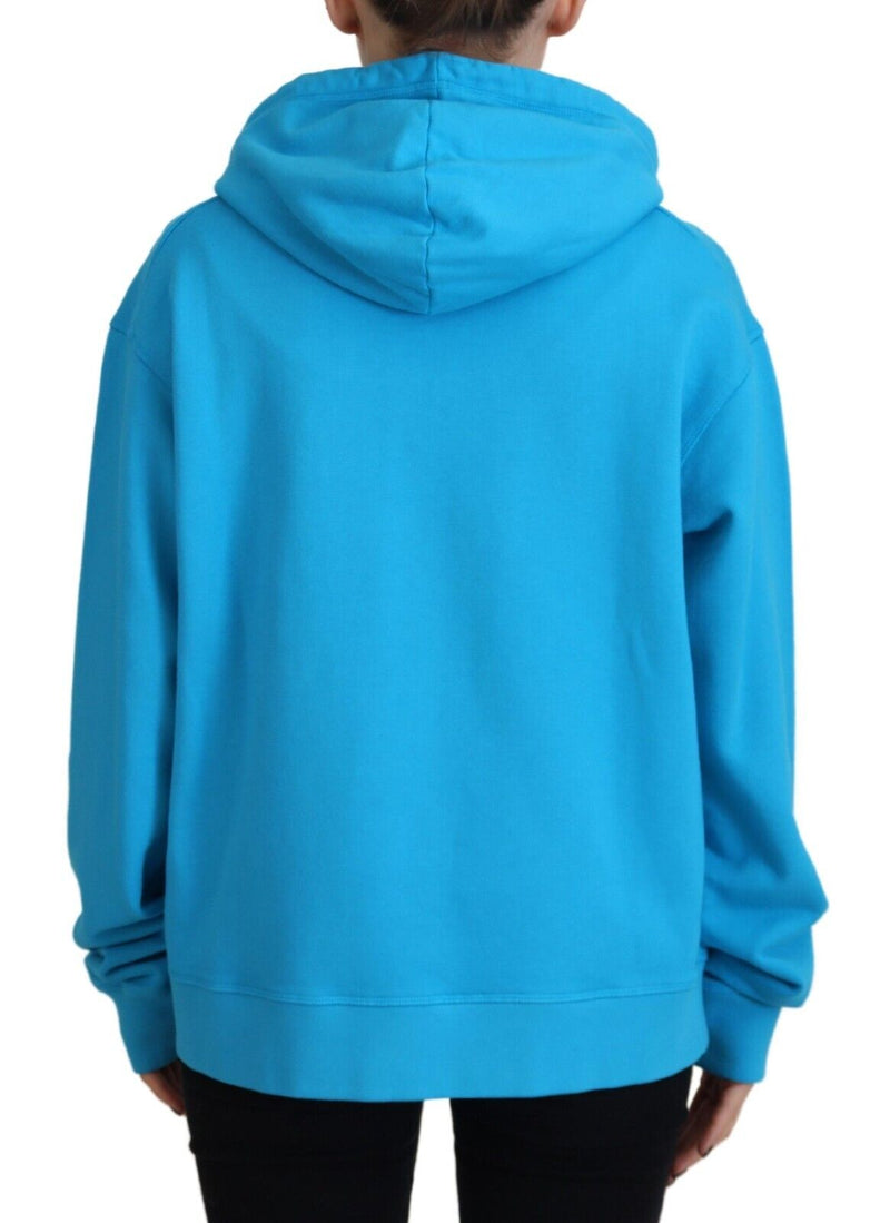 Dsquared² Blue Logo Print Cotton Hoodie Sweatshirt