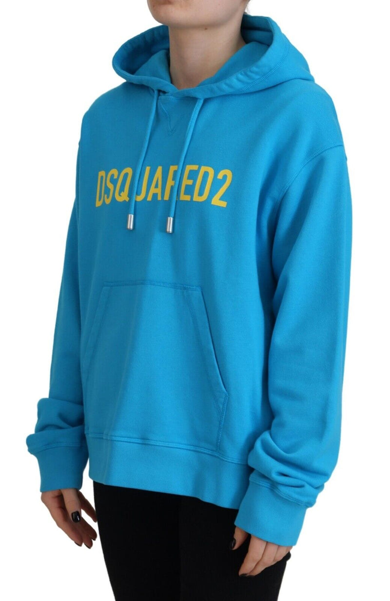 Dsquared² Blue Logo Print Cotton Hoodie Sweatshirt