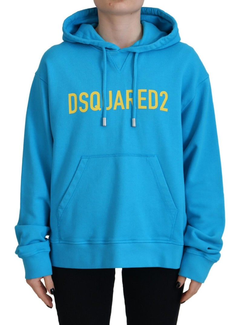 Dsquared² Blue Logo Print Cotton Hoodie Sweatshirt