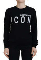 Dsquared² Pull Noir en Laine Vierge avec Imprimé Logo à Manches Longues