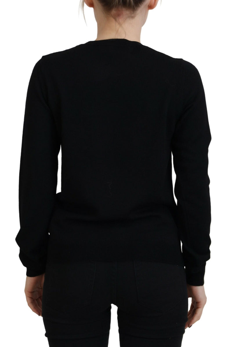 Dsquared² Pull Noir en Laine Vierge avec Imprimé Logo à Manches Longues