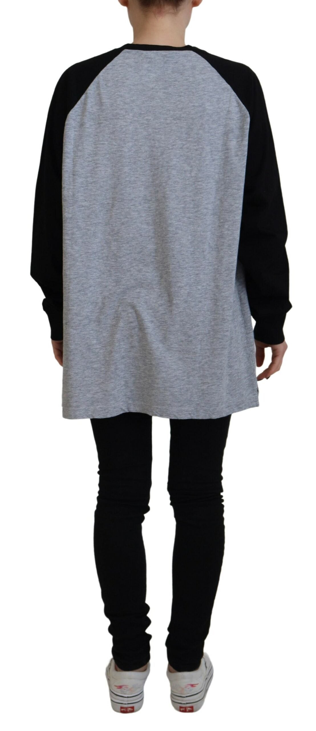 Dsquared² Black Gray Cotton Raglan Long Sleeve Casual Top