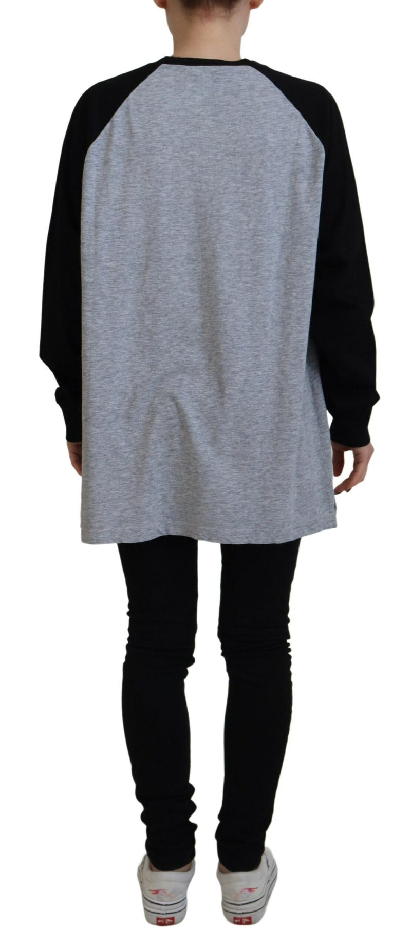 Dsquared² Black Gray Cotton Raglan Long Sleeve Casual Top
