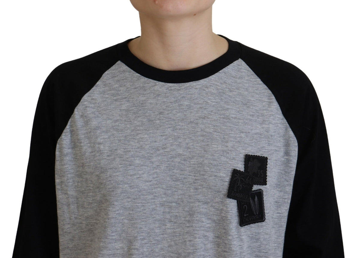 Dsquared² Black Gray Cotton Raglan Long Sleeve Casual Top