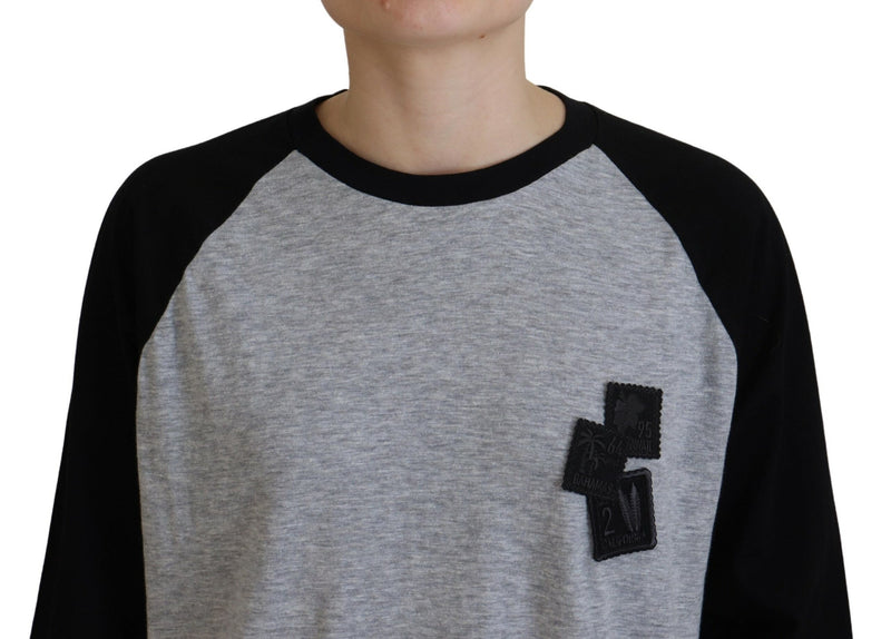 Dsquared² Black Gray Cotton Raglan Long Sleeve Casual Top