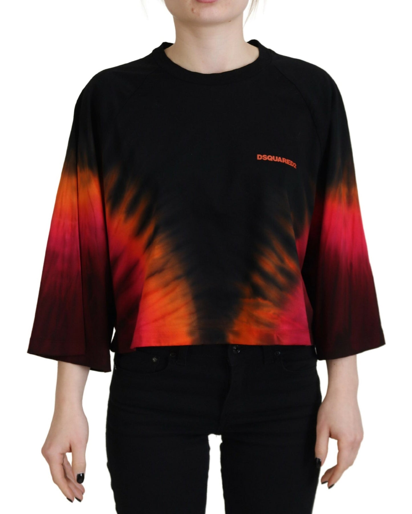 Dsquared² Haut décontracté à col rond en coton noir à motif tie-dye
