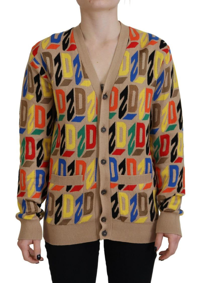 Dsquared² Brown Logo Long Sleeve Cardigan Sweater for Women