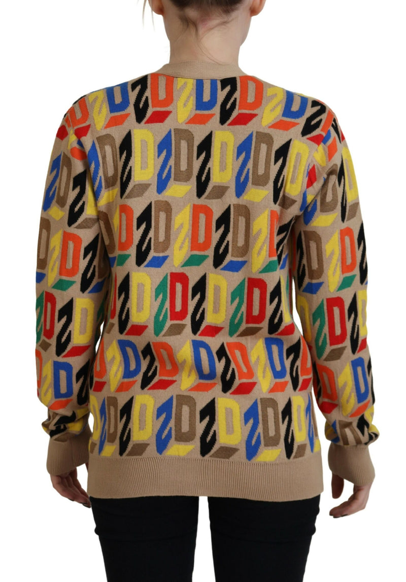 Dsquared² Brown Logo Long Sleeve Cardigan Sweater for Women