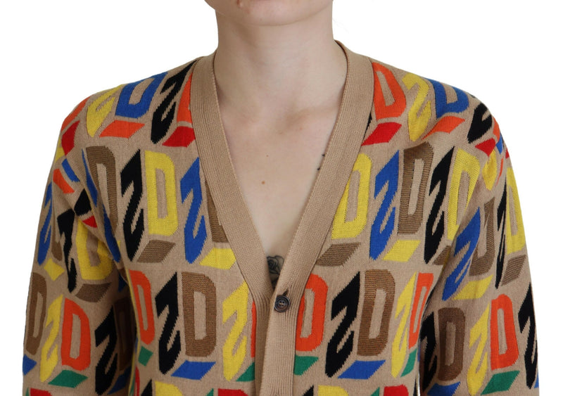 Dsquared² Brown Logo Long Sleeve Cardigan Sweater for Women