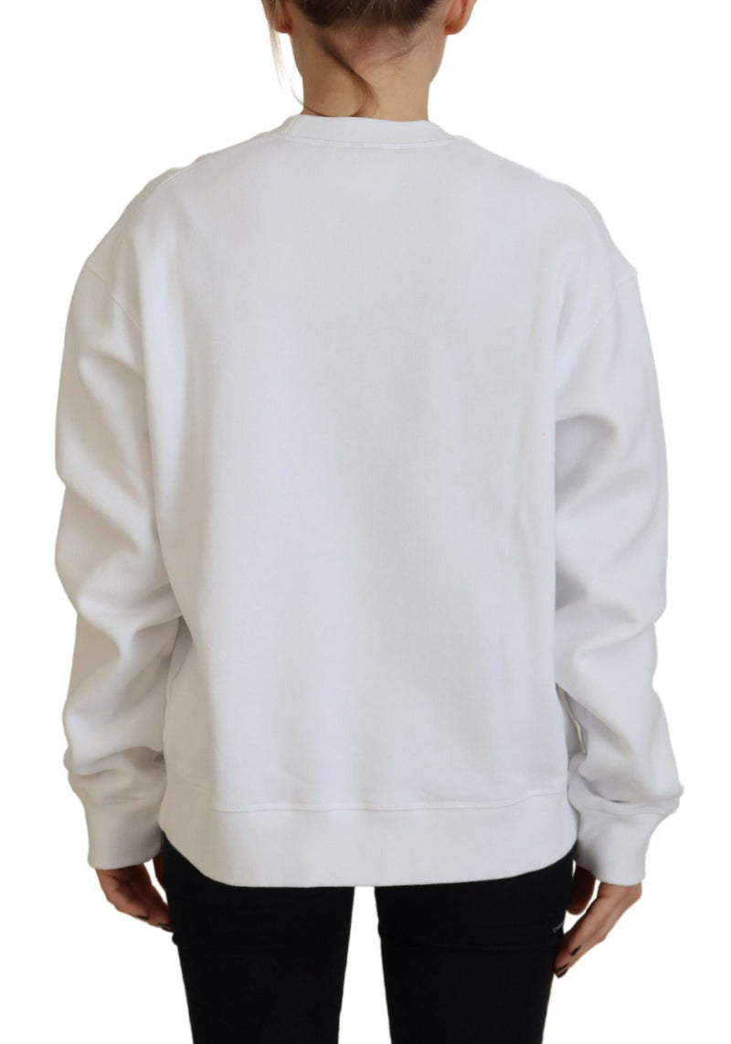Dsquared² Sweater en Coton Imprimé Blanc à Manches Longues