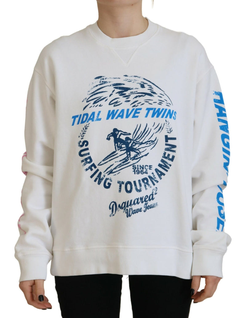 Dsquared² White Cotton Printed Long Sleeve Sweater for Women