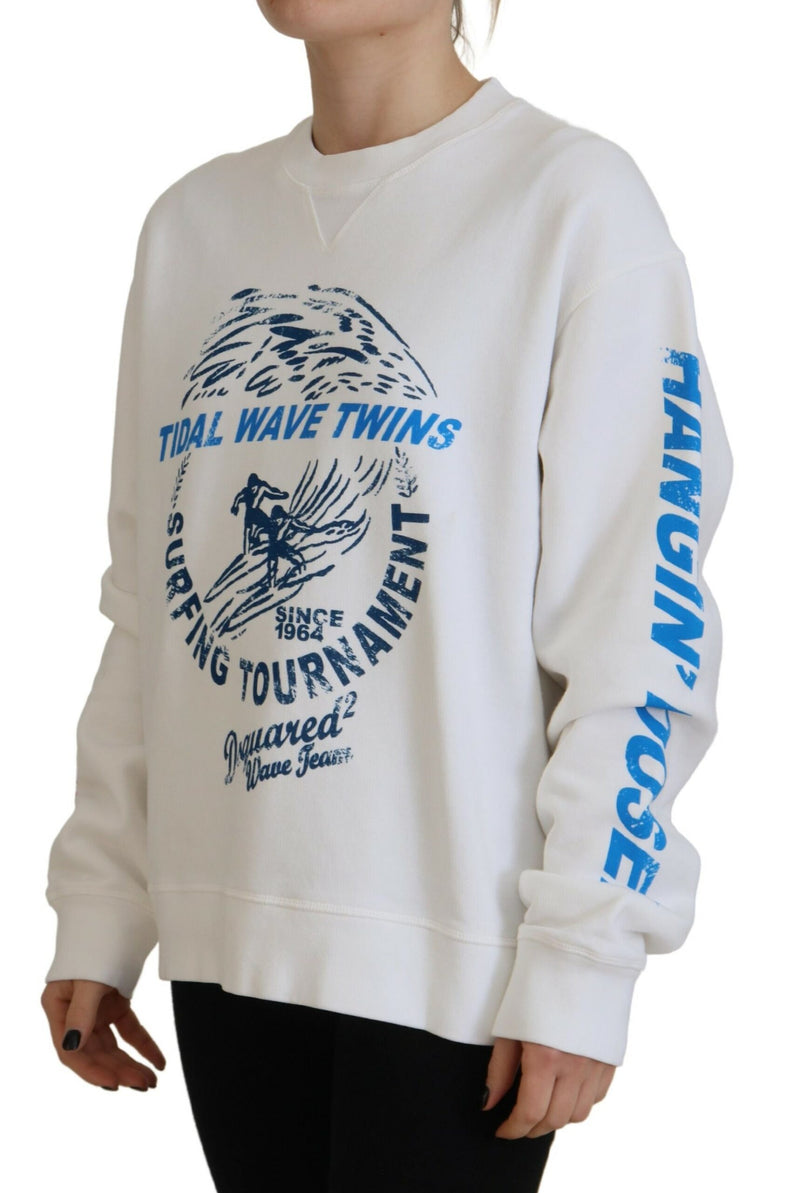 Dsquared² White Cotton Printed Long Sleeve Sweater for Women