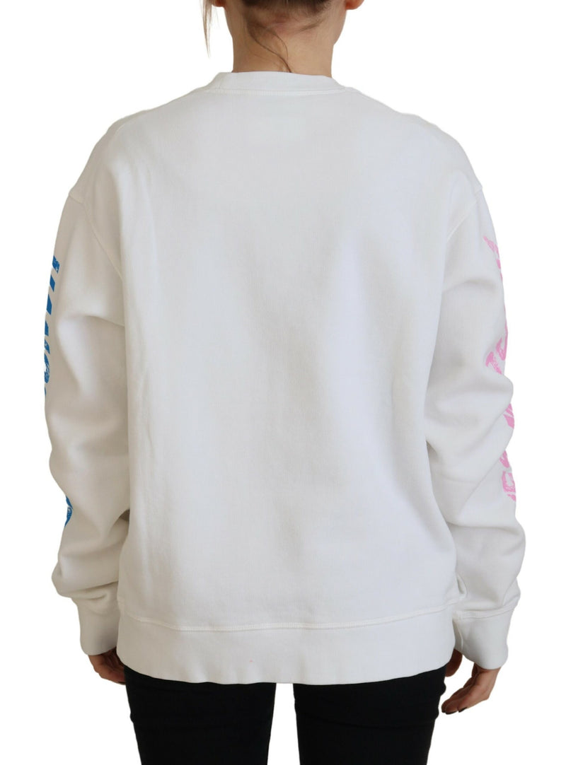 Dsquared² White Cotton Printed Long Sleeve Sweater for Women