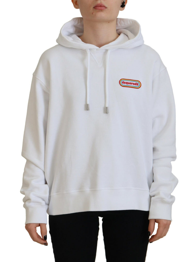 Dsquared² White Logo Patch Cotton Hoodie Sweatshirt