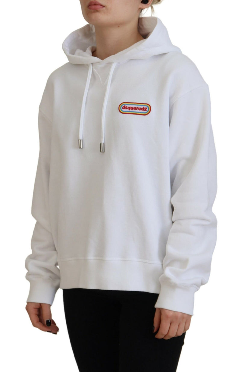 Dsquared² White Logo Patch Cotton Hoodie Sweatshirt