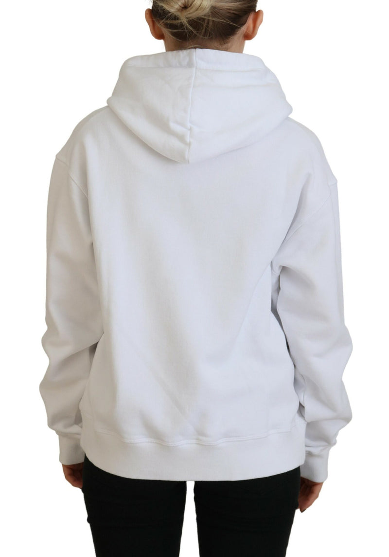 Dsquared² White Logo Patch Cotton Hoodie Sweatshirt