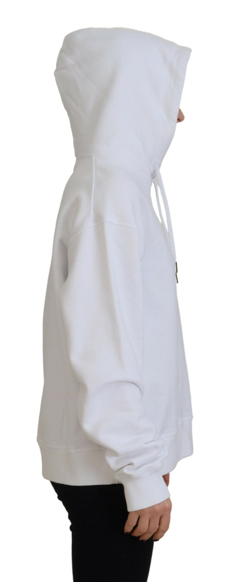 Dsquared² White Logo Patch Cotton Hoodie Sweatshirt