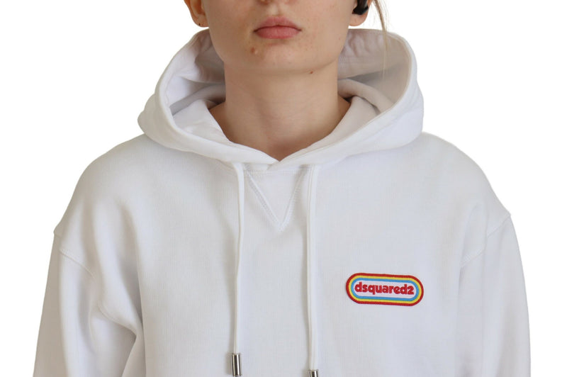Dsquared² White Logo Patch Cotton Hoodie Sweatshirt