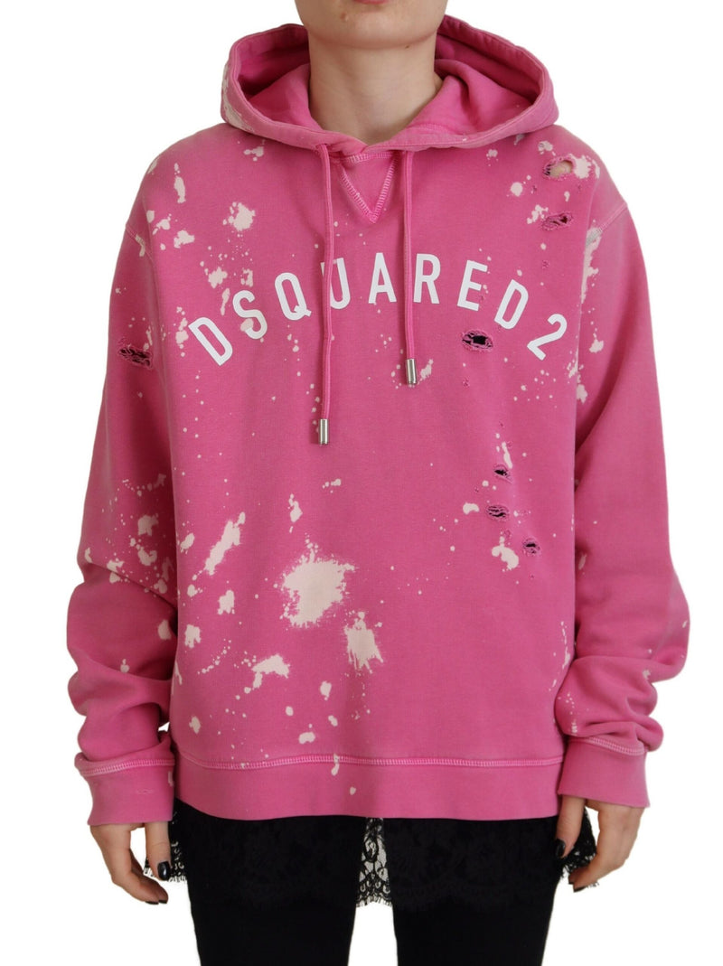 Dsquared² Pink Logo Print Cotton Hoodie Sweatshirt
