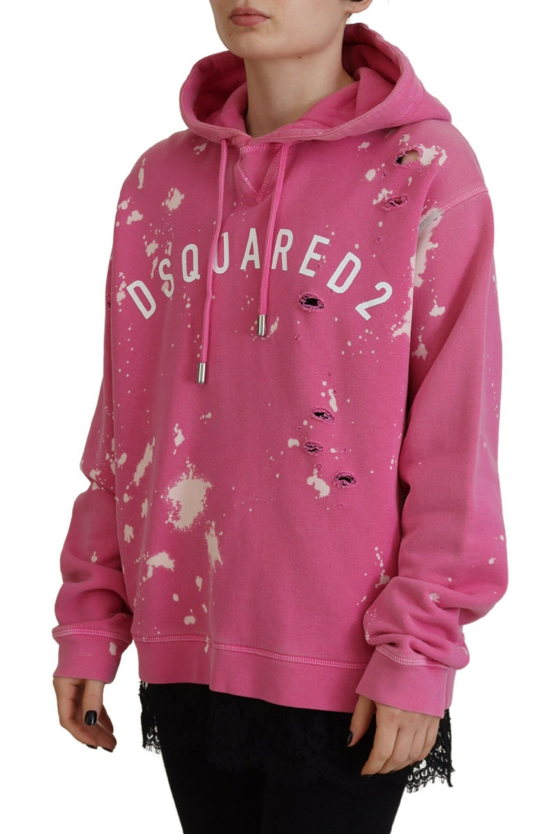 Dsquared² Pink Logo Print Cotton Hoodie Sweatshirt