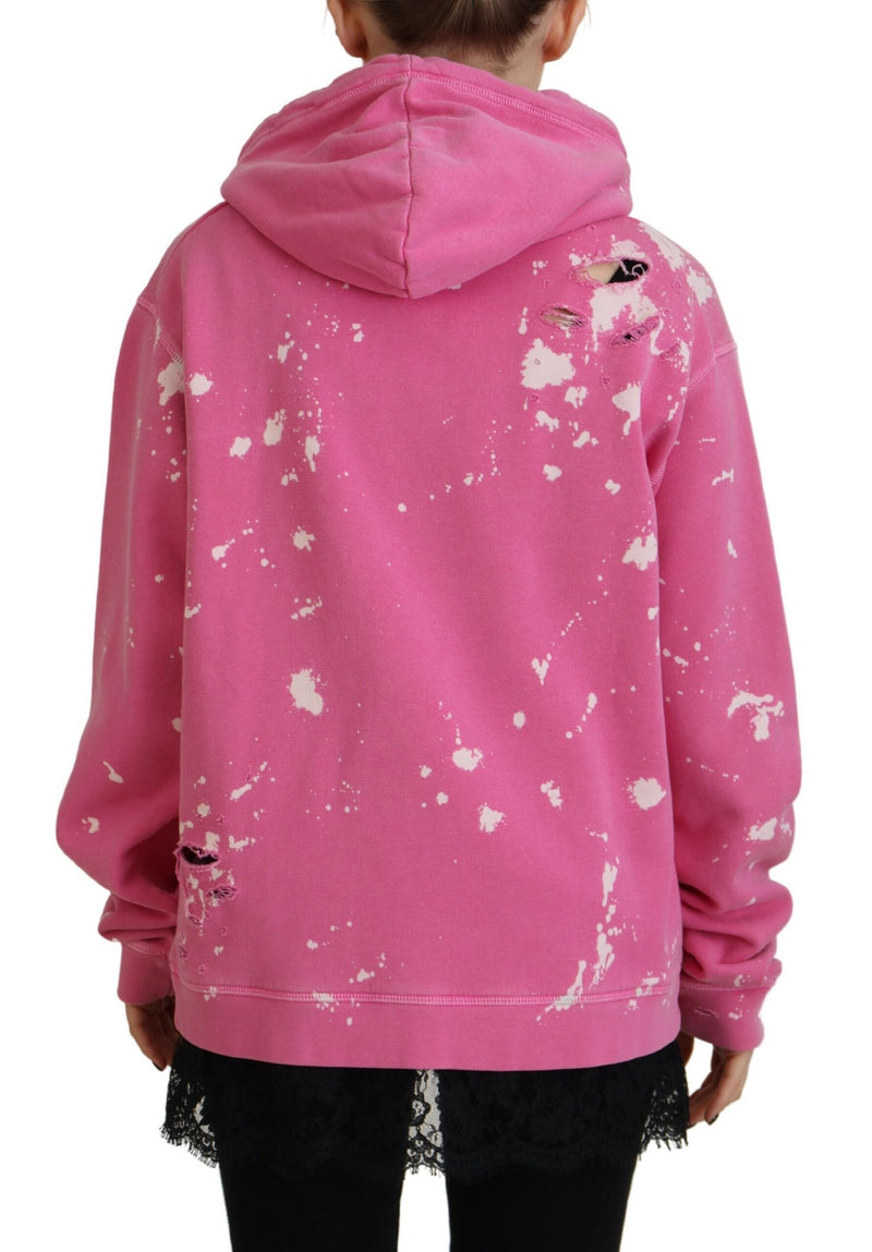 Dsquared² Pink Logo Print Cotton Hoodie Sweatshirt
